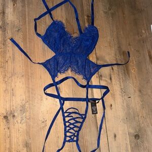 Victoria's Secret Royal Blue Crotchless Lace Set